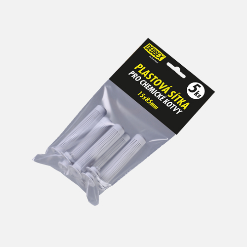 Plastová sítka pro kotvení do dutých materiálů, 15 mm x 85 mm, 5 ks v blistru