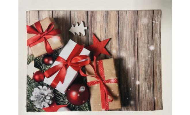 Výprodej - Ubrus vánoční, běhoun 120x40 cm vzor 03 hnědý s dárky