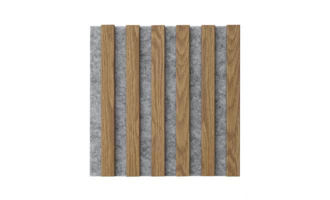 Dřevěný obklad 3D lamely 30x30 cm šedý podklad / lamely dub sonoma